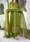 Aura Luxe Olive Chiffon 3-Piece Suit – Elegant Sequins Formal Wear