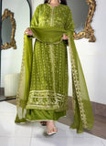 Aura Luxe Olive Chiffon 3-Piece Suit – Elegant Sequins Formal Wear