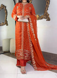 Aura Luxe Rust Chiffon 3-Piece Suit – Warm Tone Sequins Embroidered Dress