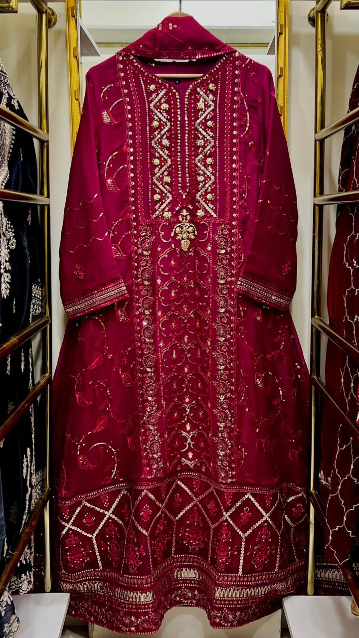 Velora Magenta Luxury  Gown 3Pcs