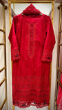Elaya RED– Embroidered Cotton 3-Piece Suit with Chiffon Dupatta