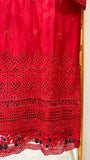 Elaya RED– Embroidered Cotton 3-Piece Suit with Chiffon Dupatta