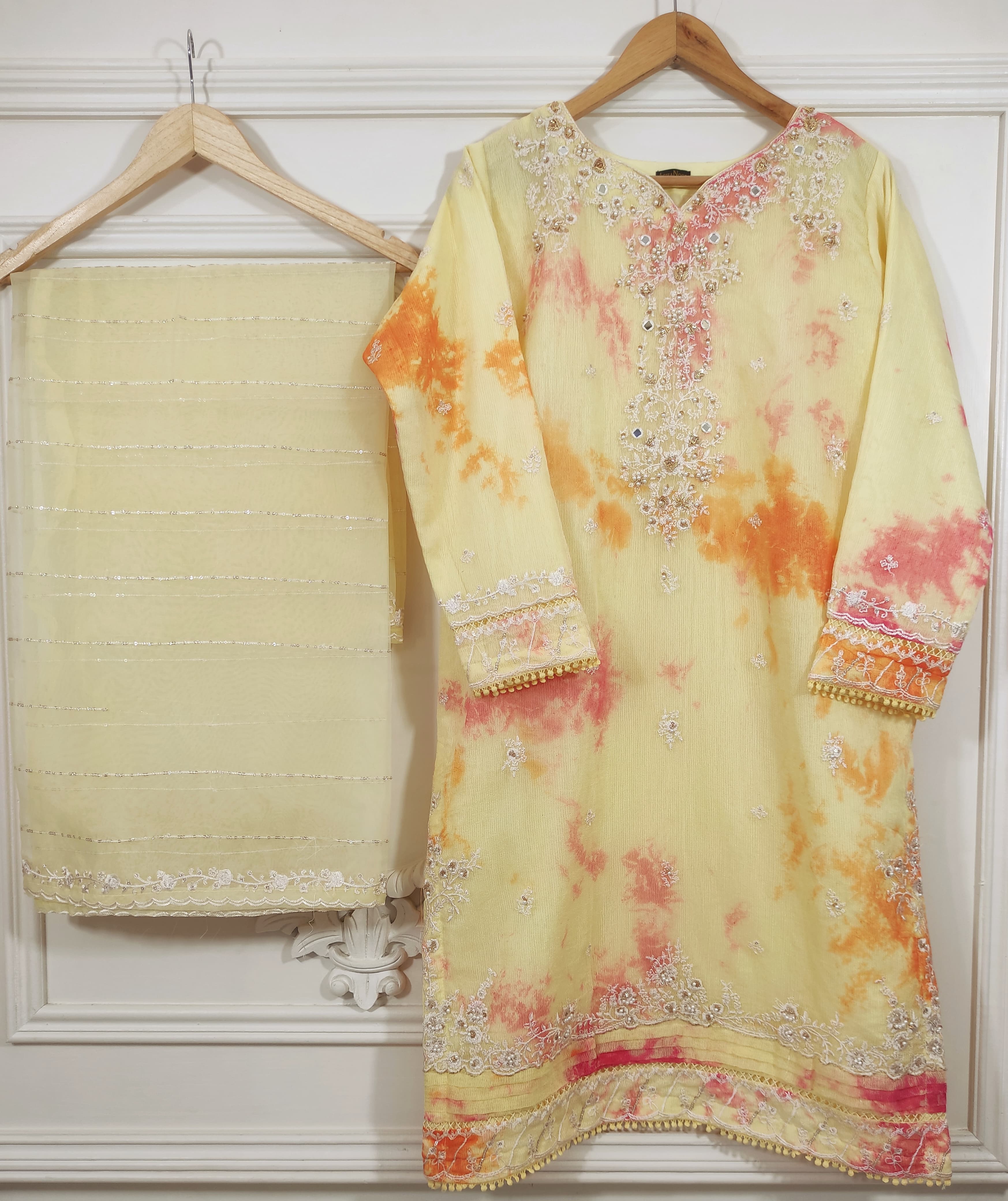 2Pcs Embroidered Cotton Net Set – Shirt & Dupatta