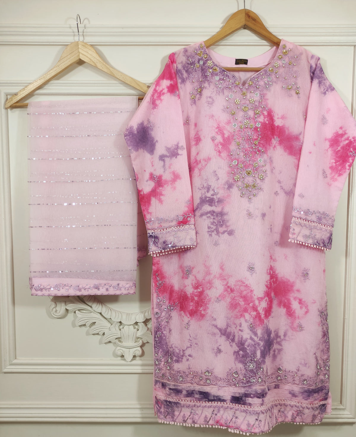 2Pcs Embroidered Cotton Net Set – Shirt & Dupatta