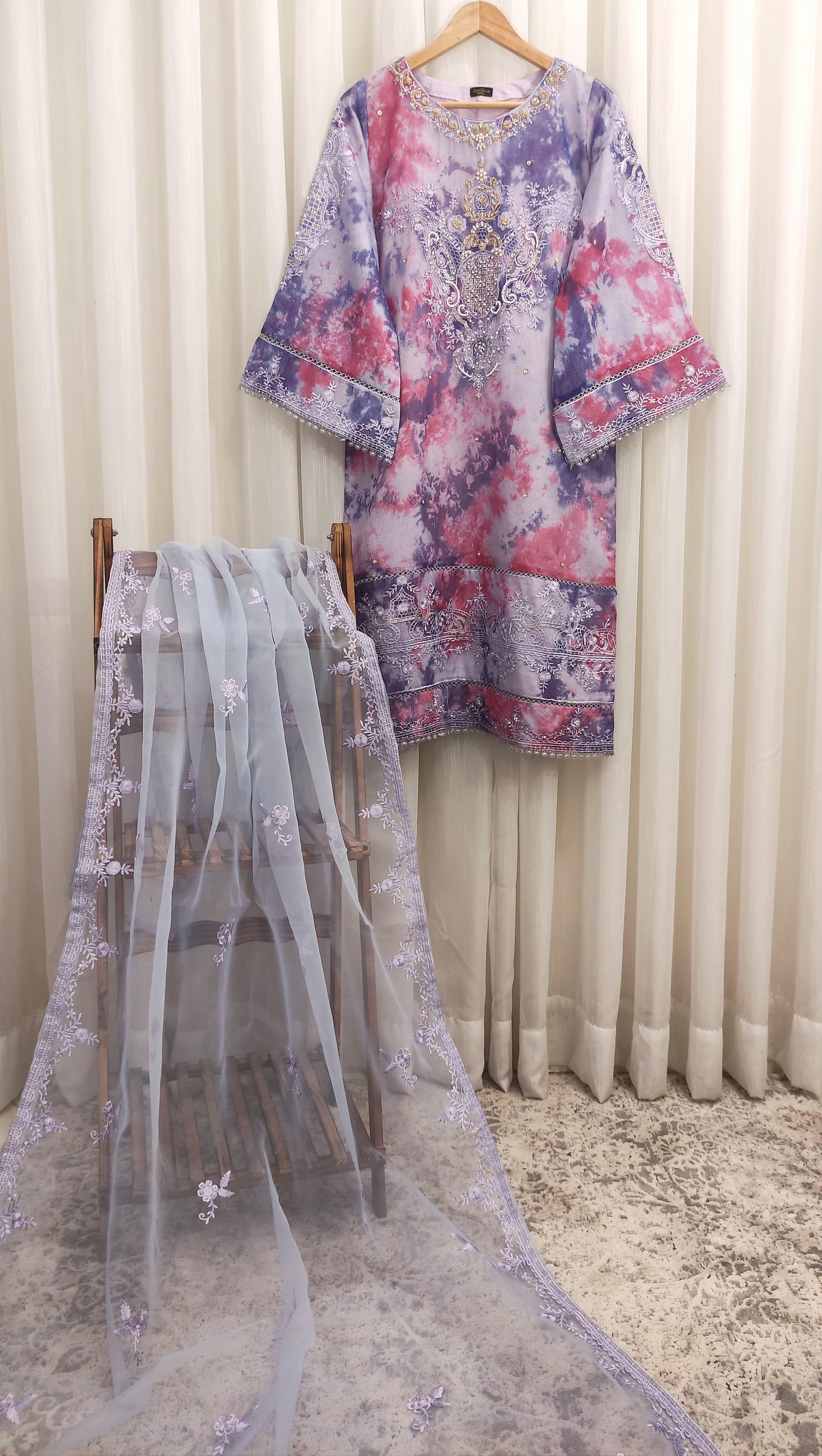 2-Piece Cotton Net Suit – Handwork Embroidery Shirt & Dupatta