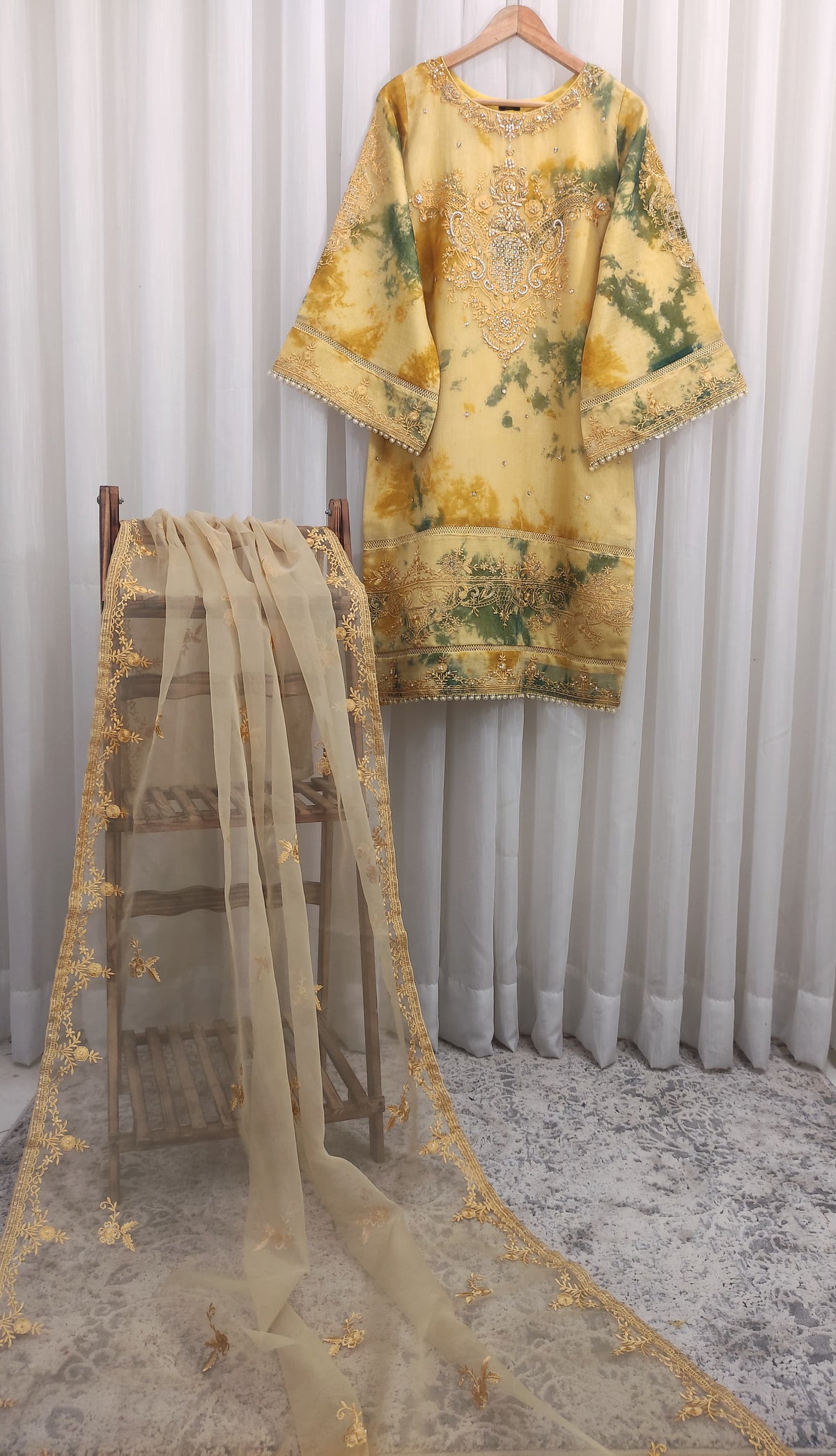 2-Piece Cotton Net Suit – Handwork Embroidery Shirt & Dupatta