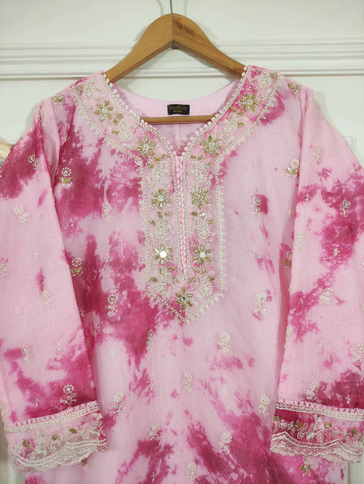 Luxury 2Pcs Cotton Net Embroidered Suit with Dori & Dabka Handcrafted Detailing