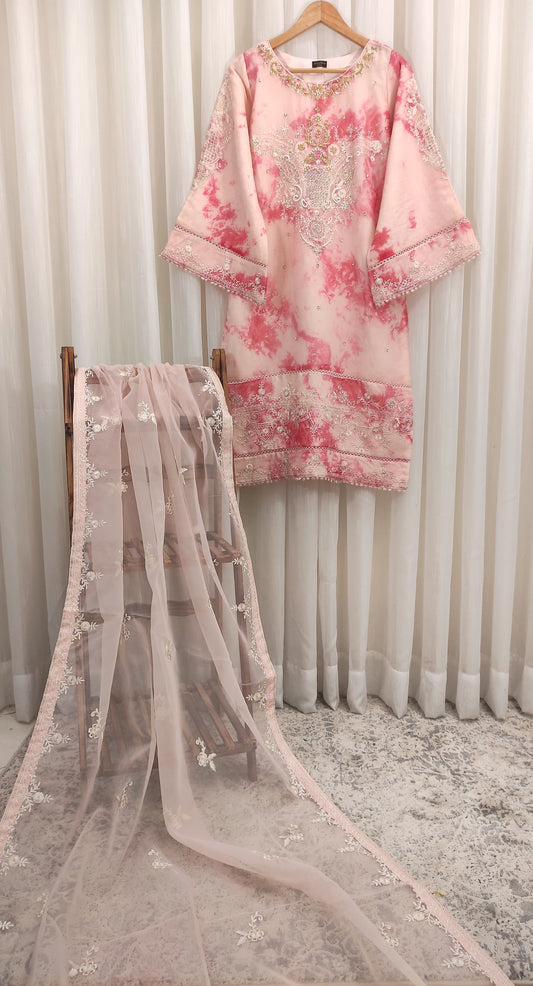 2-Piece Cotton Net Suit – Handwork Embroidery Shirt & Dupatta