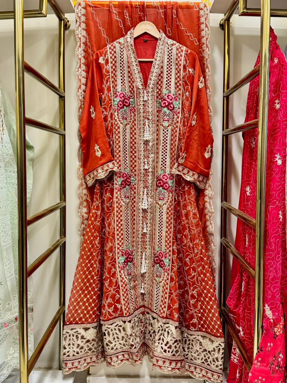 3Pcs Embroidered Chiffon Gown