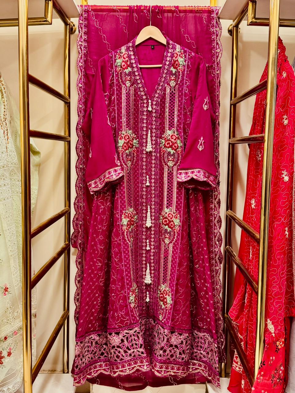 3Pcs Embroidered Chiffon Gown