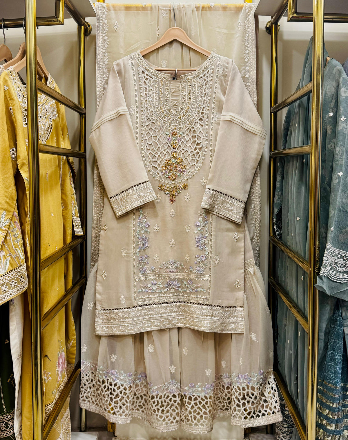 3-Piece Embroidered Gharara | Timeless Luxury