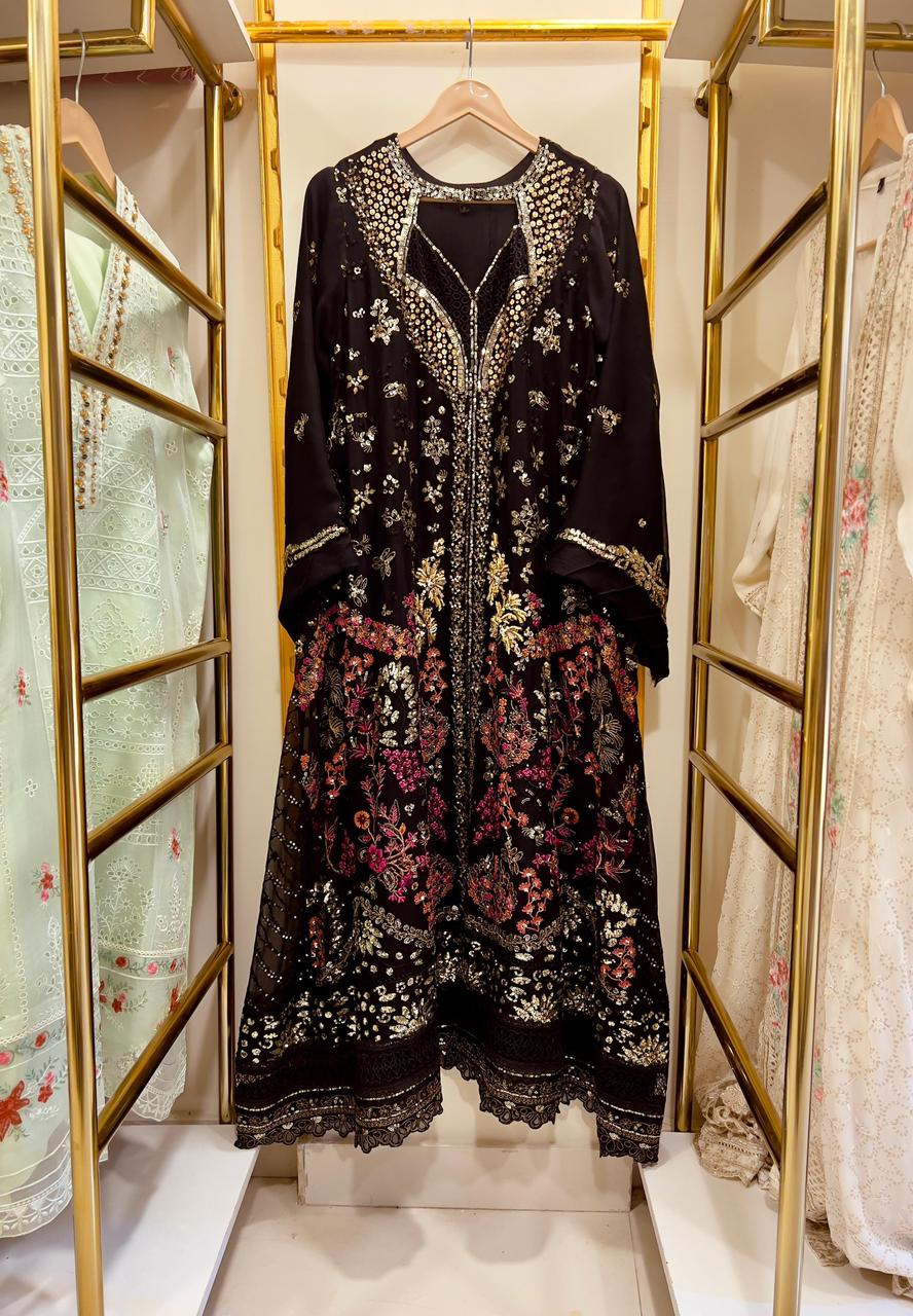 Luxury Black Embroidered Formal Gown 3 PCS