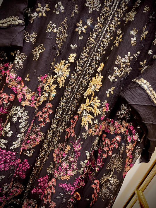 Luxury Black Embroidered Formal Gown 3 PCS