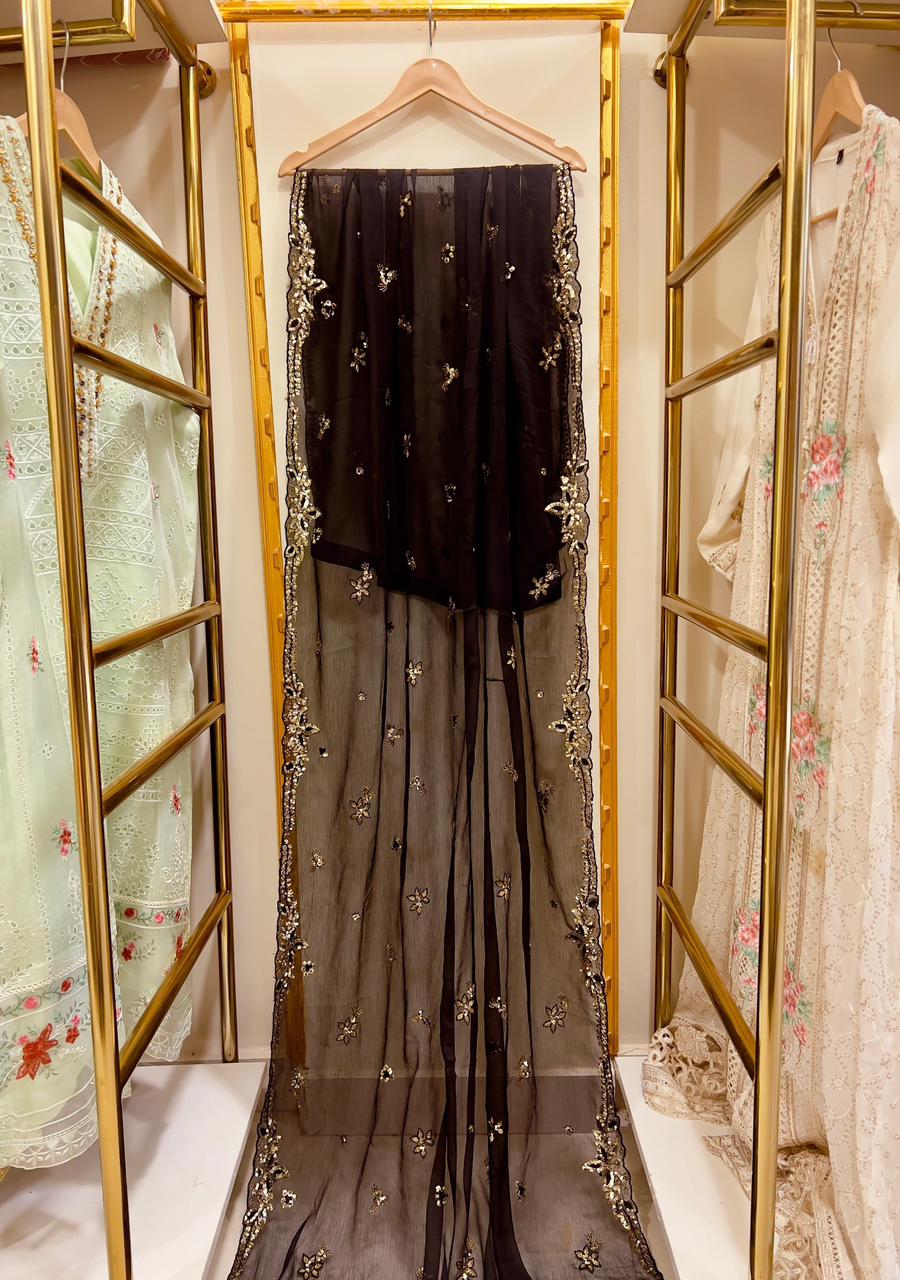 Luxury Black Embroidered Formal Gown 3 PCS