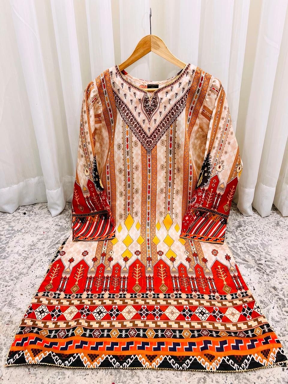 Printed Samos Silk Shirt – Elegant Ethnic Fusion FE-Slk4865