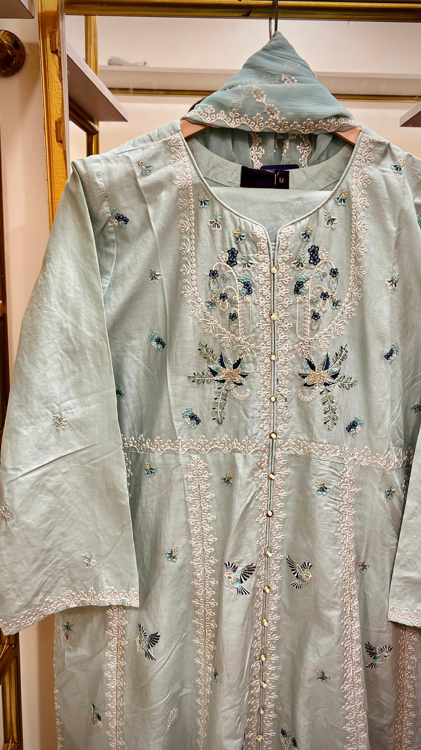 fefrkc111 3Pcs Embroidered Cotton suit shirt and trousers