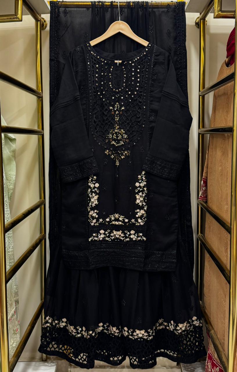 3-Piece Embroidered Gharara | Timeless Luxury