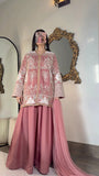 Dusty Rose Embroidered Shirt with Sharara – 3 Pc