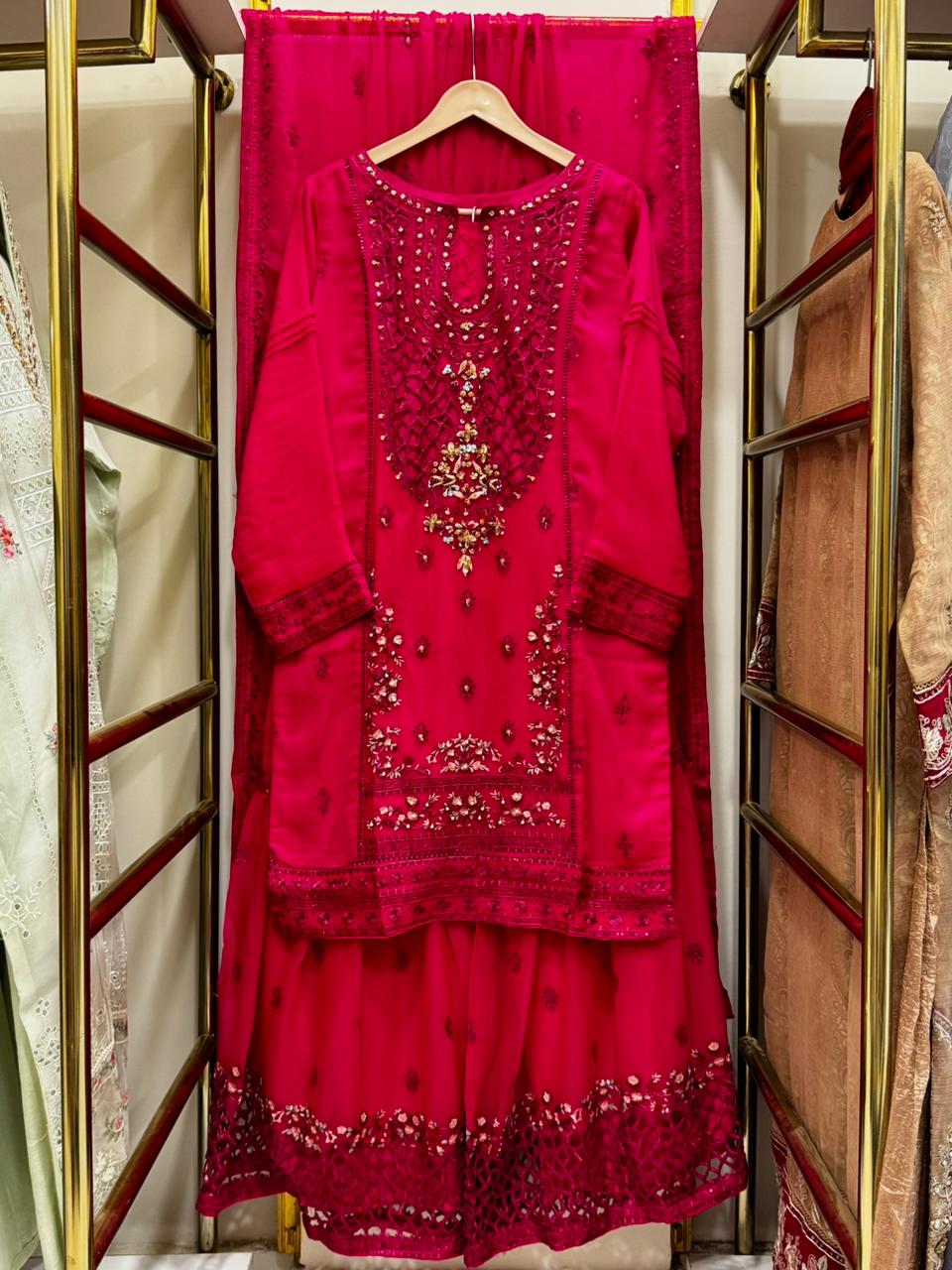 3-Piece Embroidered Gharara | Timeless Luxury