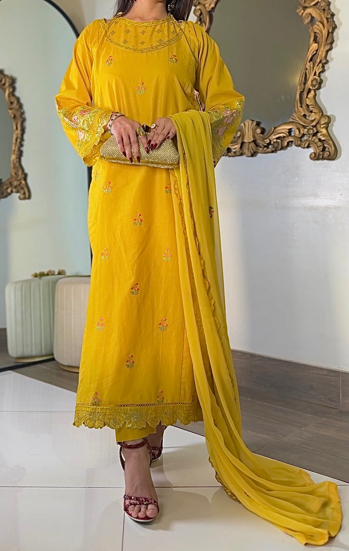 Festive yellow cotton suit for Eid by Fabric Emporium