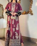 Maroon Embroidered Viscose Kaftan 2 Pcs