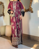 Maroon Embroidered Viscose Kaftan 2 Pcs
