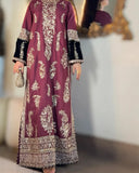 Maroon Embroidered Viscose Kaftan 2 Pcs