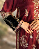 Maroon Embroidered Viscose Kaftan 2 Pcs