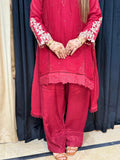 Royal Crimson – Embroidered Red Farshi Shalwar Suit (3-Piece)