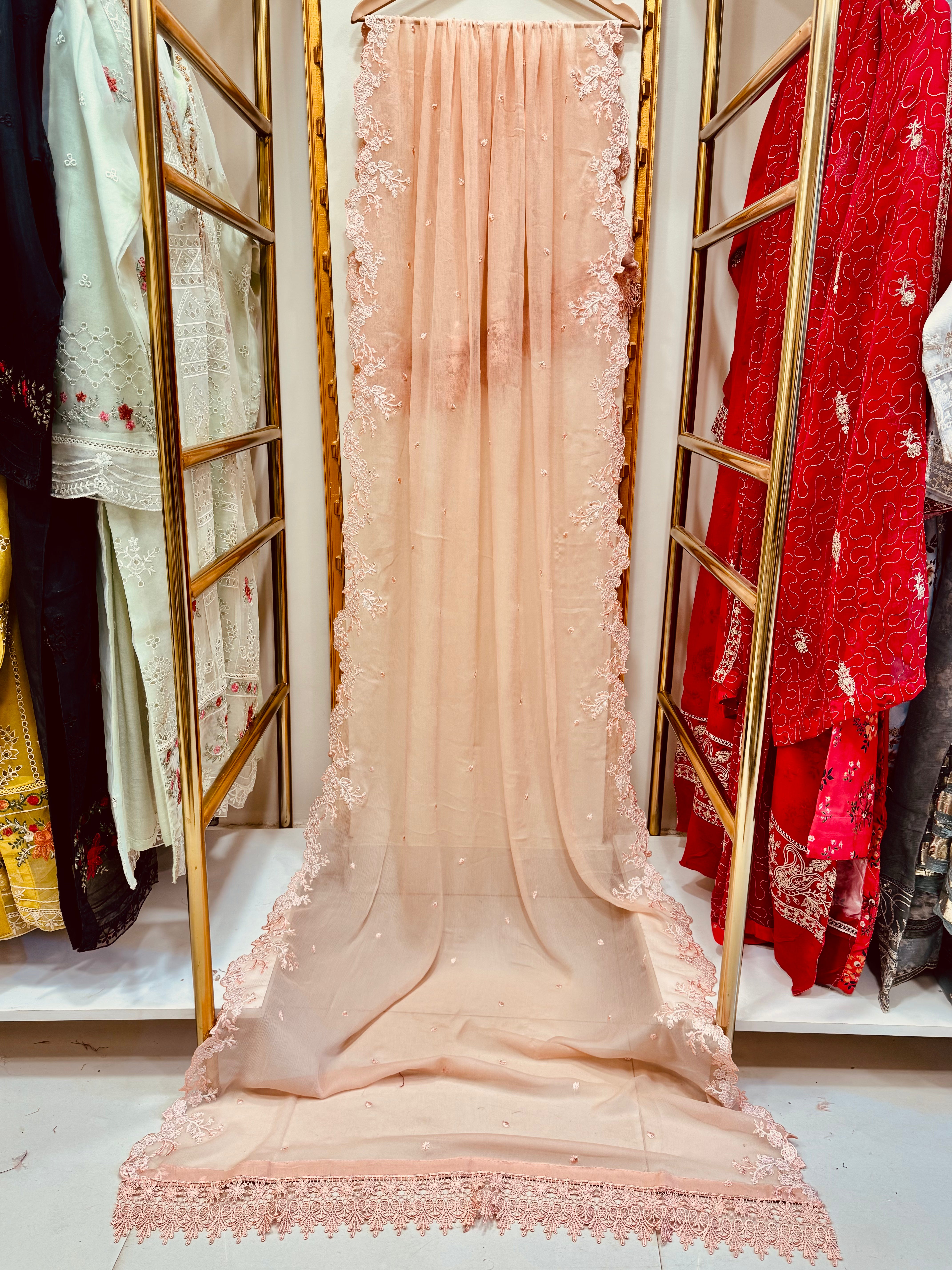 3PCS Embroidered Chiffon Suit