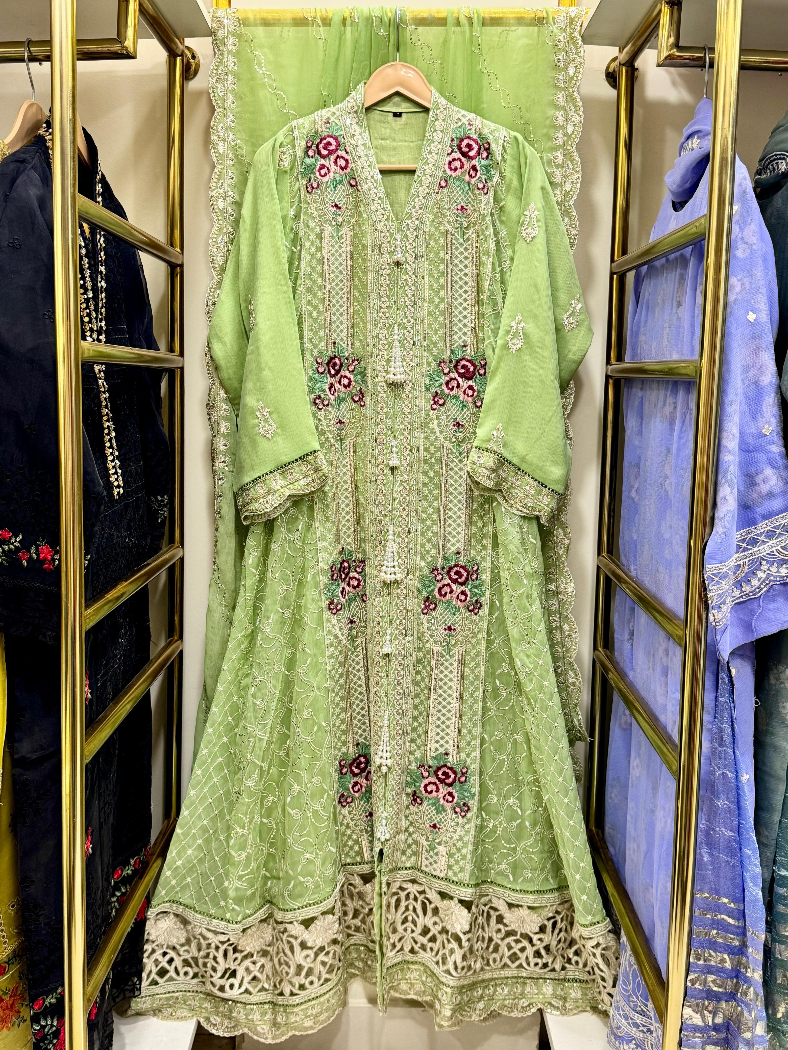 3Pcs Embroidered Chiffon Gown