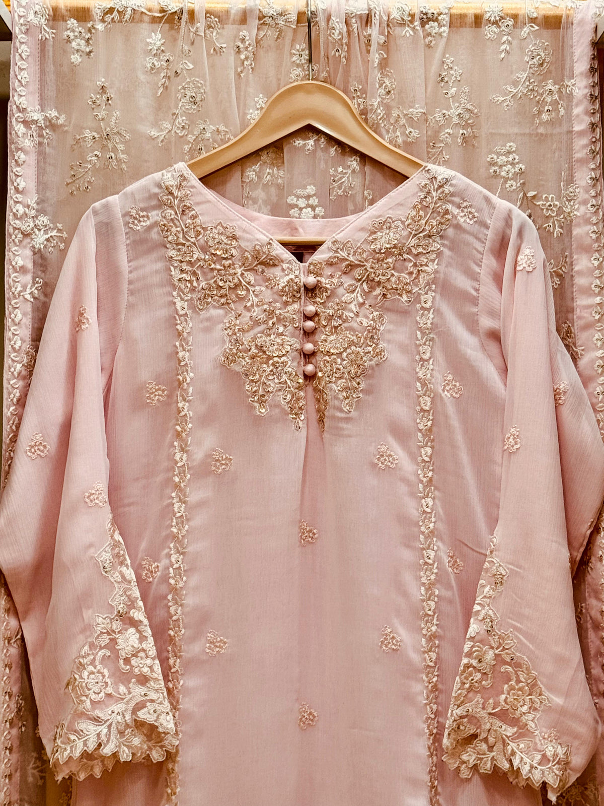 3PCS Embroidered Chiffon Suit