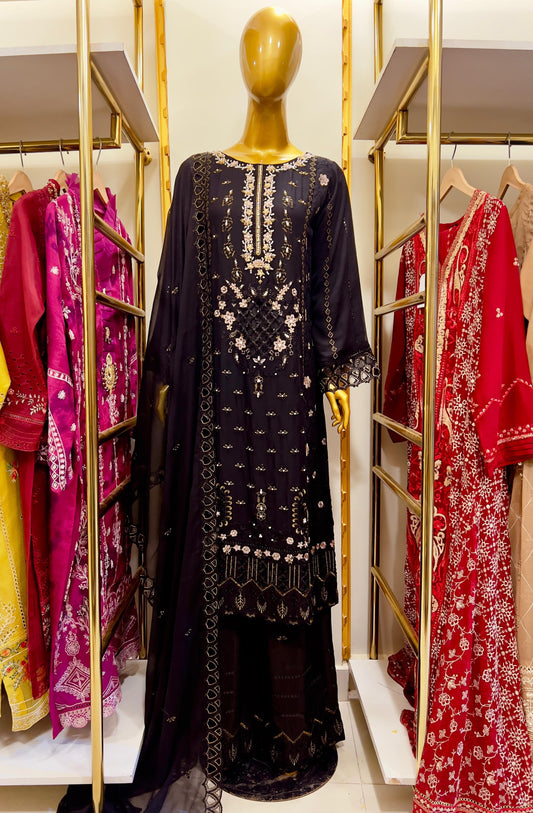 3Pcs Embroidered Chiffon Suit feo 1 - Fabric Emporium Official
