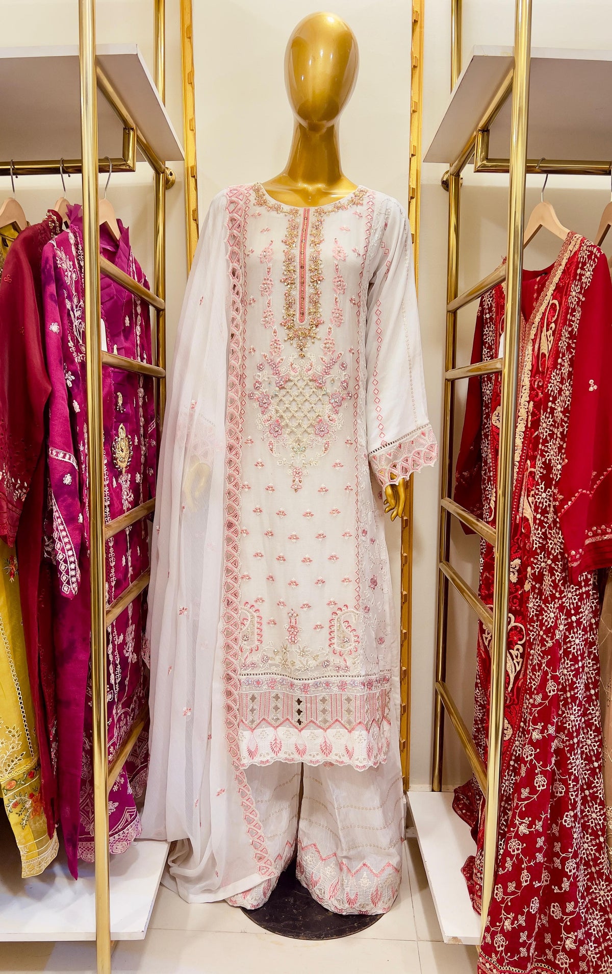 3Pcs Embroidered Chiffon Suit