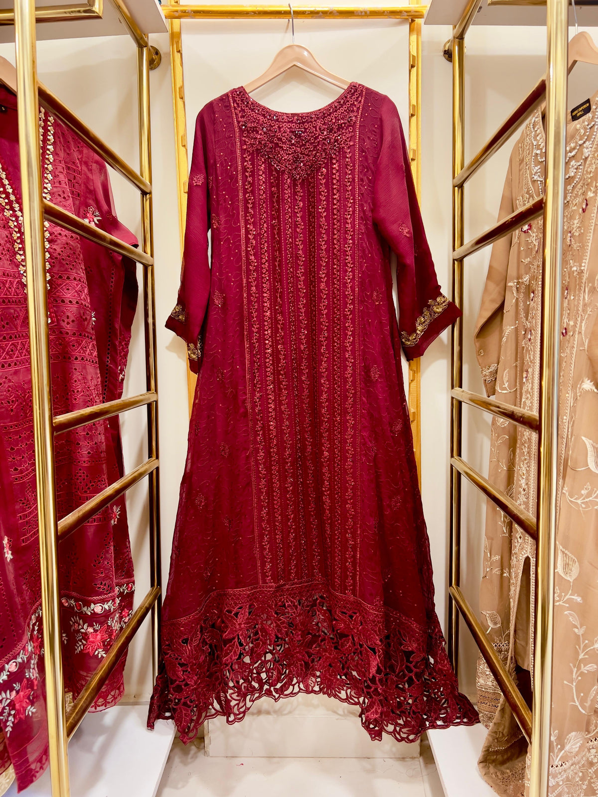 3Pcs Embroidered Chiffon Gown