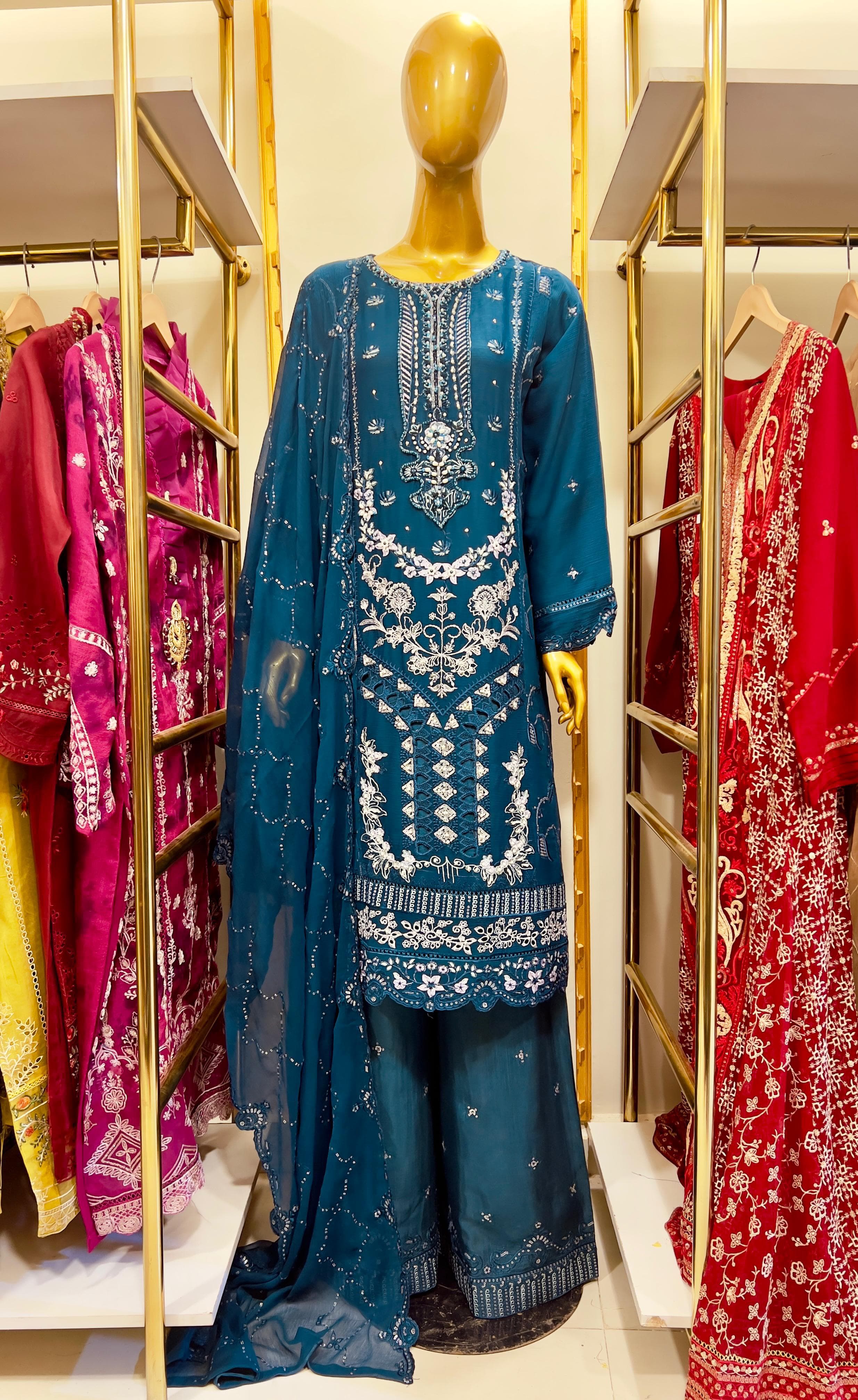 3Pcs Embroidered Chiffon Suit