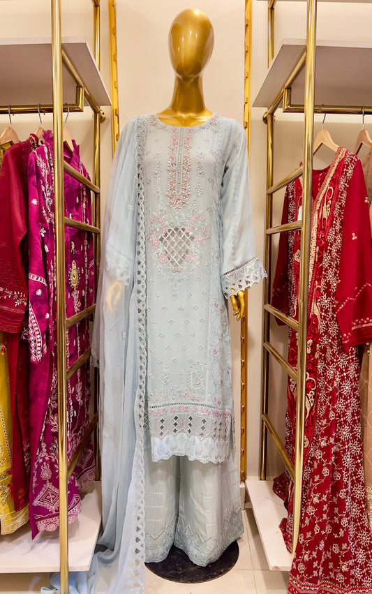 3Pcs Embroidered Chiffon Suit feo 1 - Fabric Emporium Official