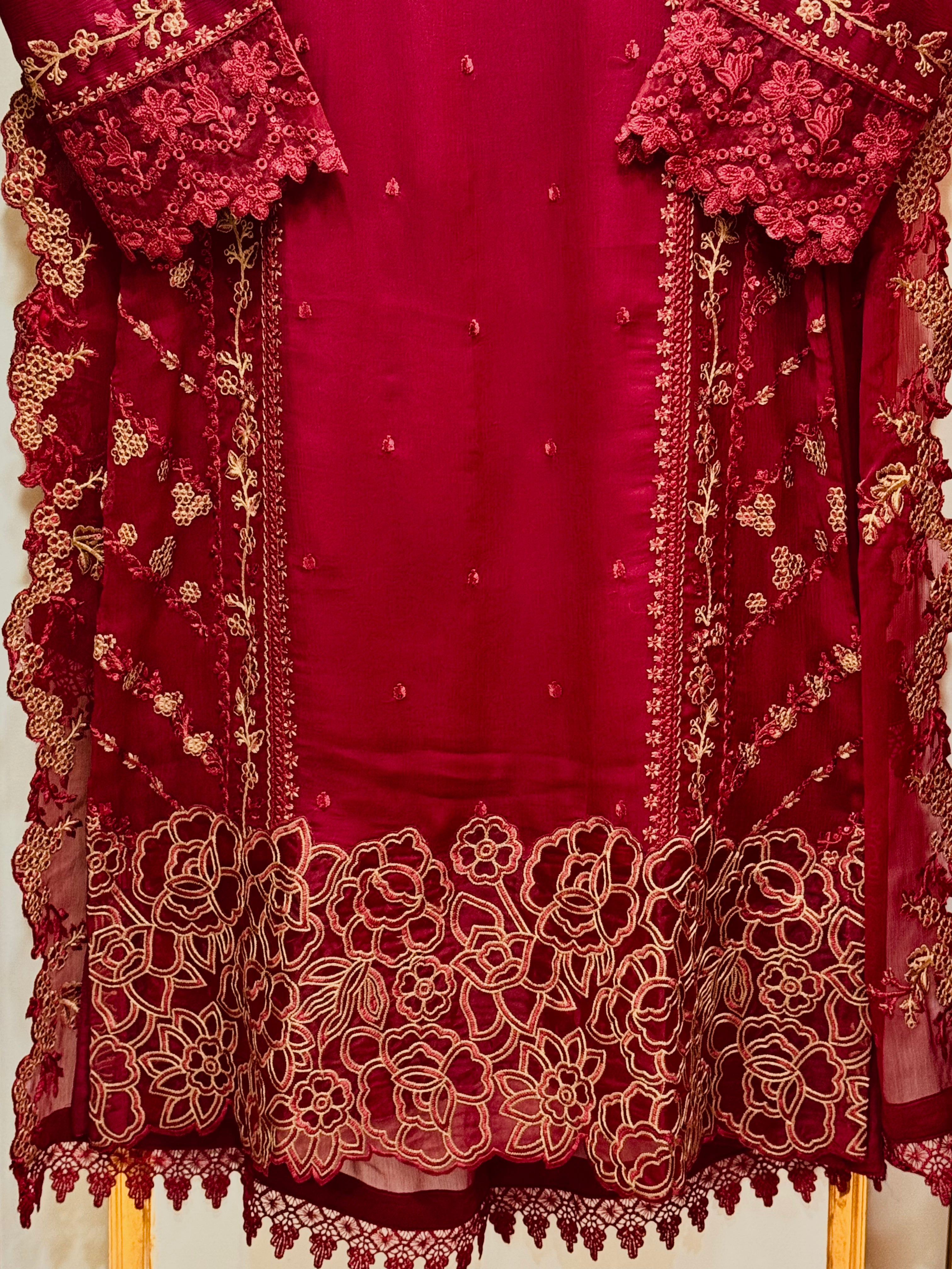 3PCS Embroidered Chiffon Suit