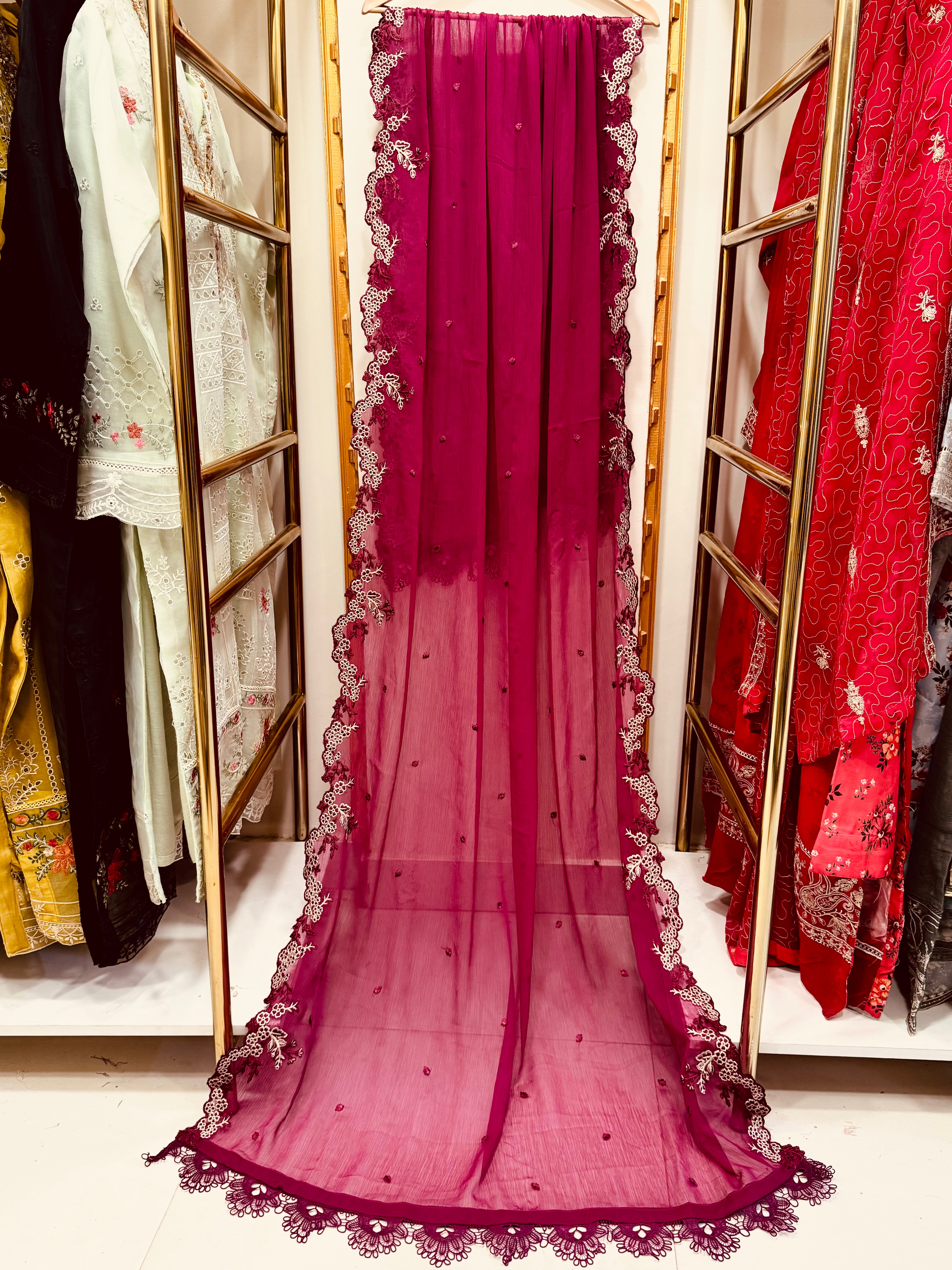 3PCS Embroidered Chiffon Suit