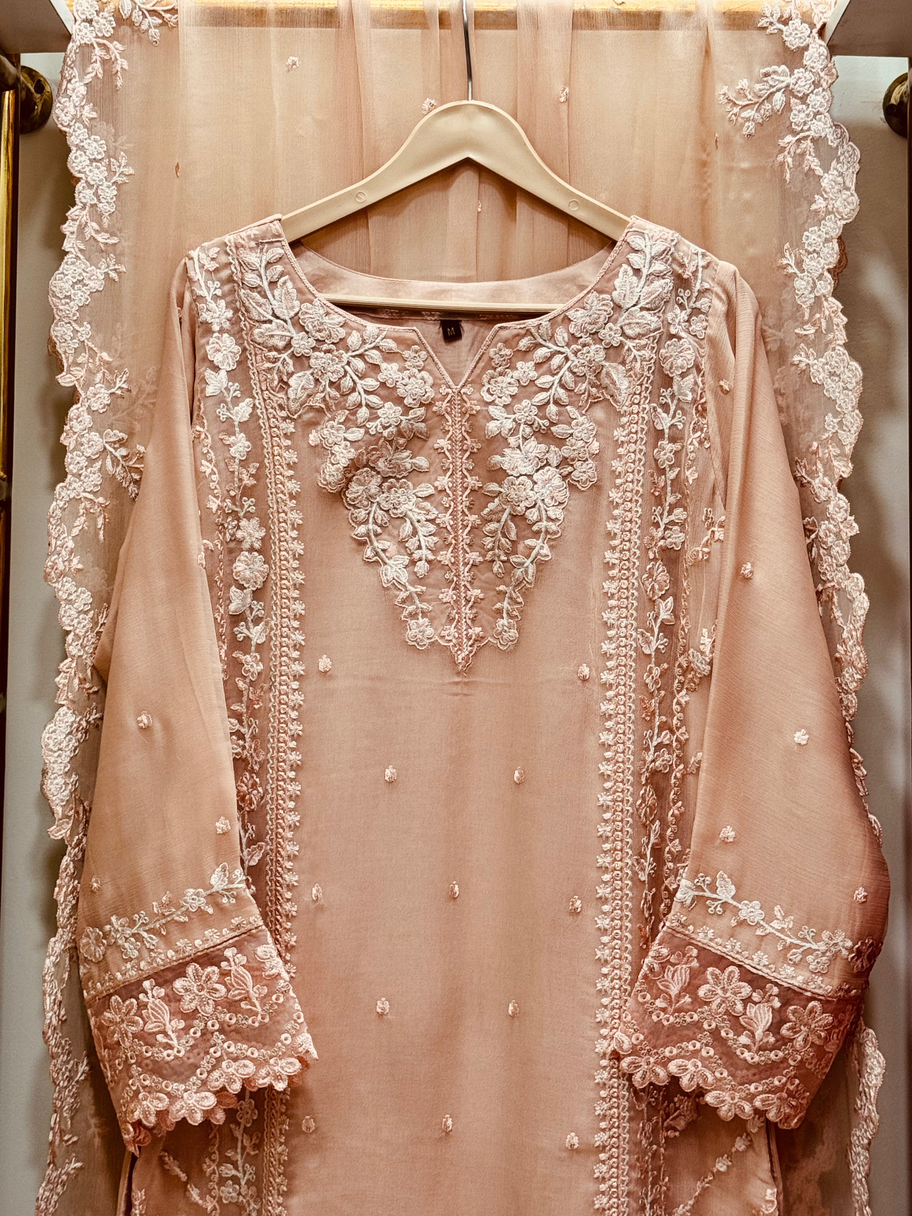 3PCS Embroidered Chiffon Suit